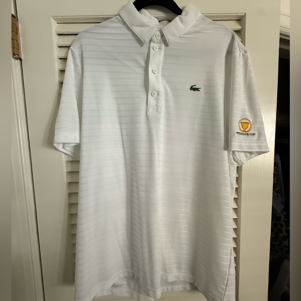 Presidents Cup Lacoste White Striped Polo Shirt for Men